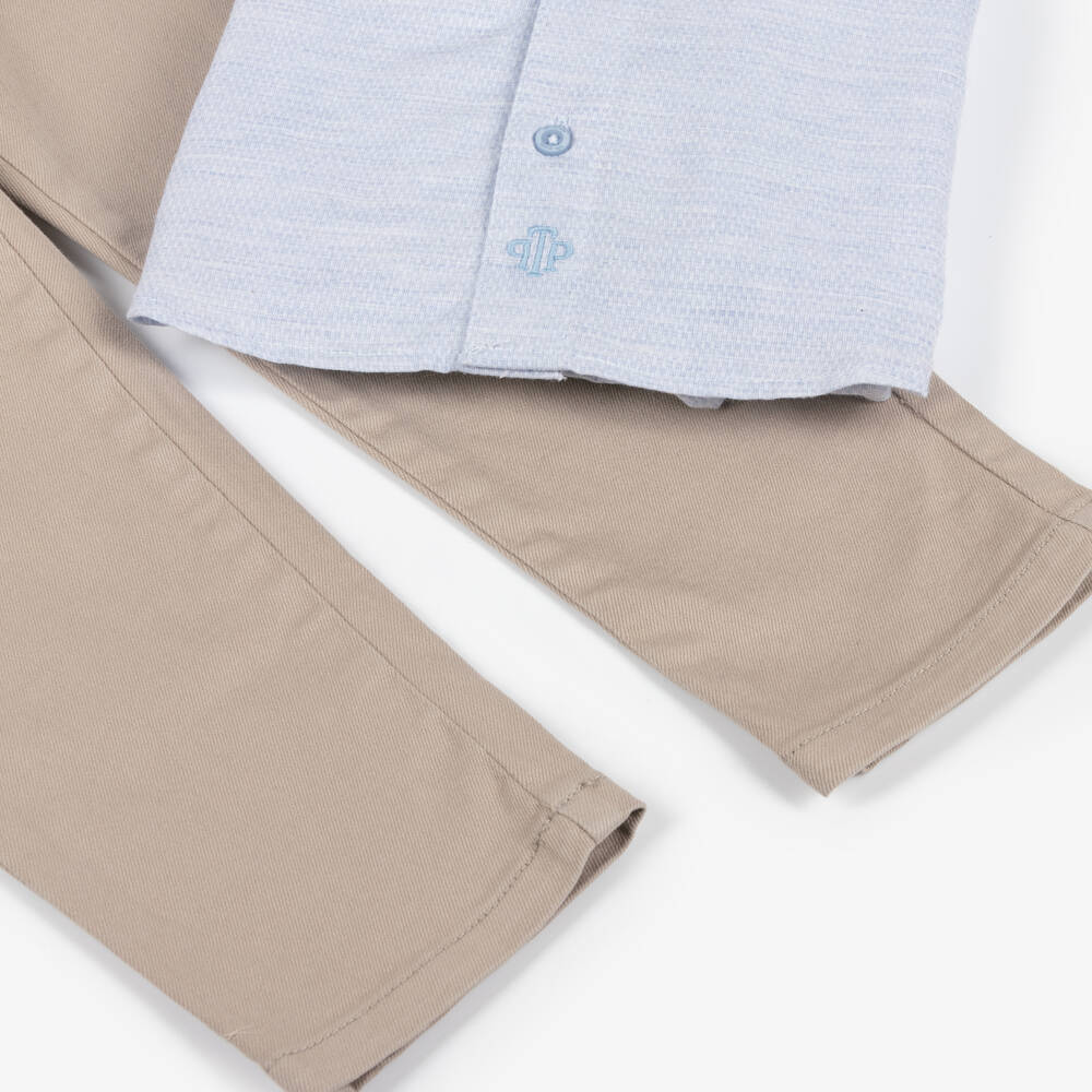 Tutto Piccolo-Boys Stone Trousers Blue Jumper Set | Childrensalon Outlet