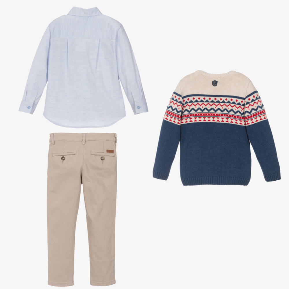 Tutto Piccolo-Boys Stone Trousers Blue Jumper Set | Childrensalon Outlet