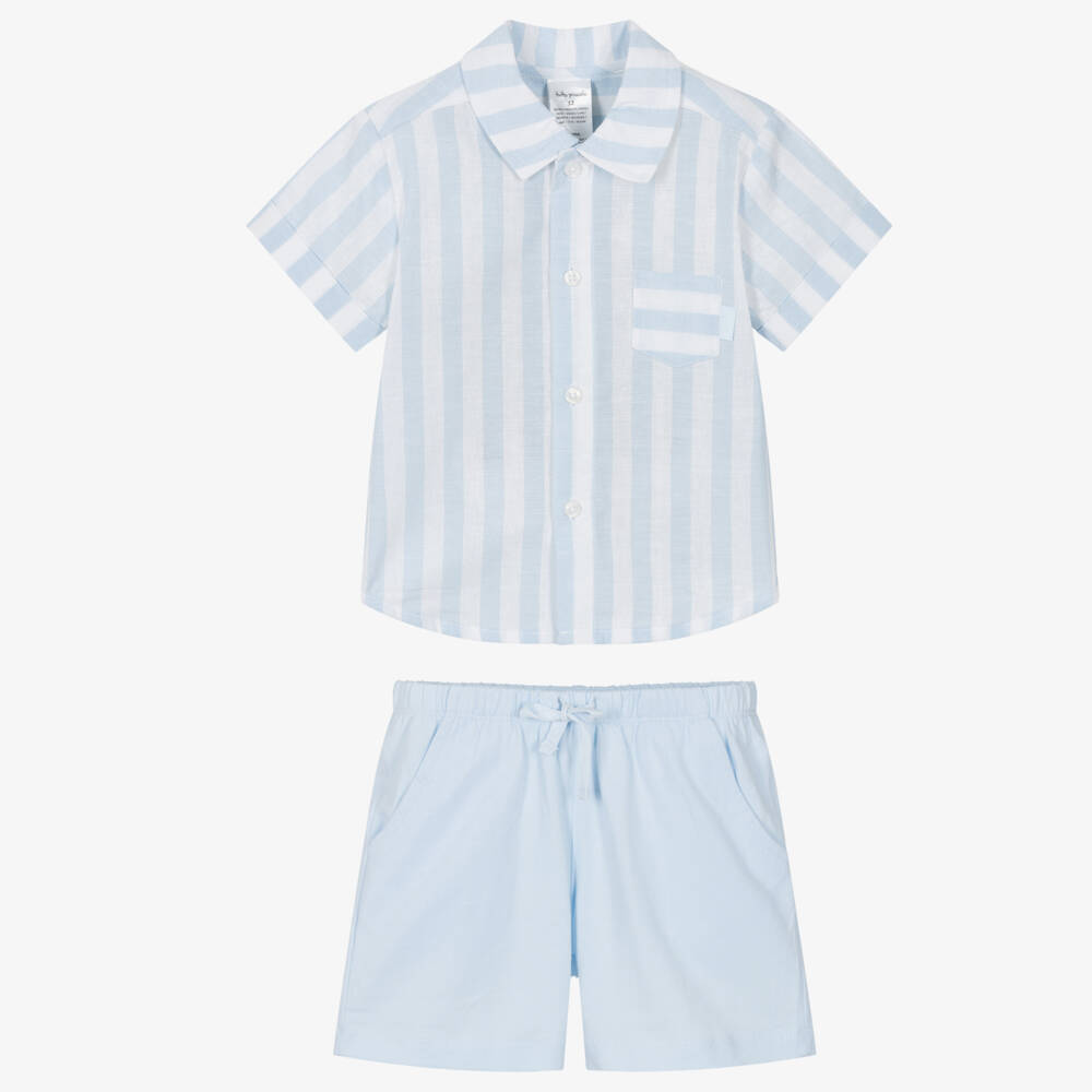 Tutto Piccolo-Boys Striped Blue Cotton Ensemble | Childrensalon Outlet