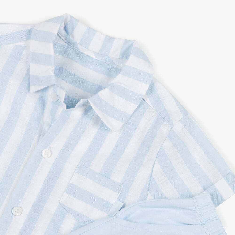 Tutto Piccolo-Boys Striped Blue Cotton Ensemble | Childrensalon Outlet