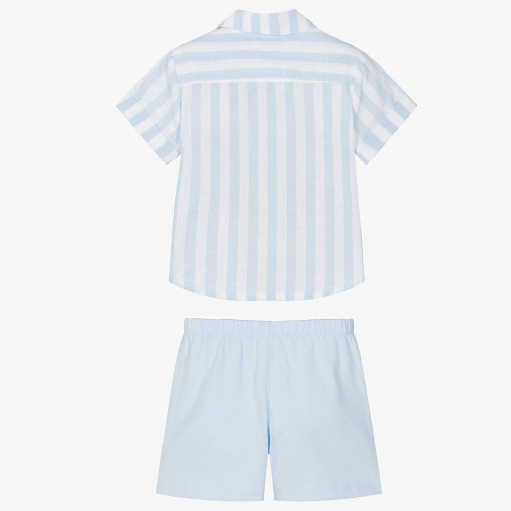 Tutto Piccolo-Boys Striped Blue Cotton Ensemble | Childrensalon Outlet