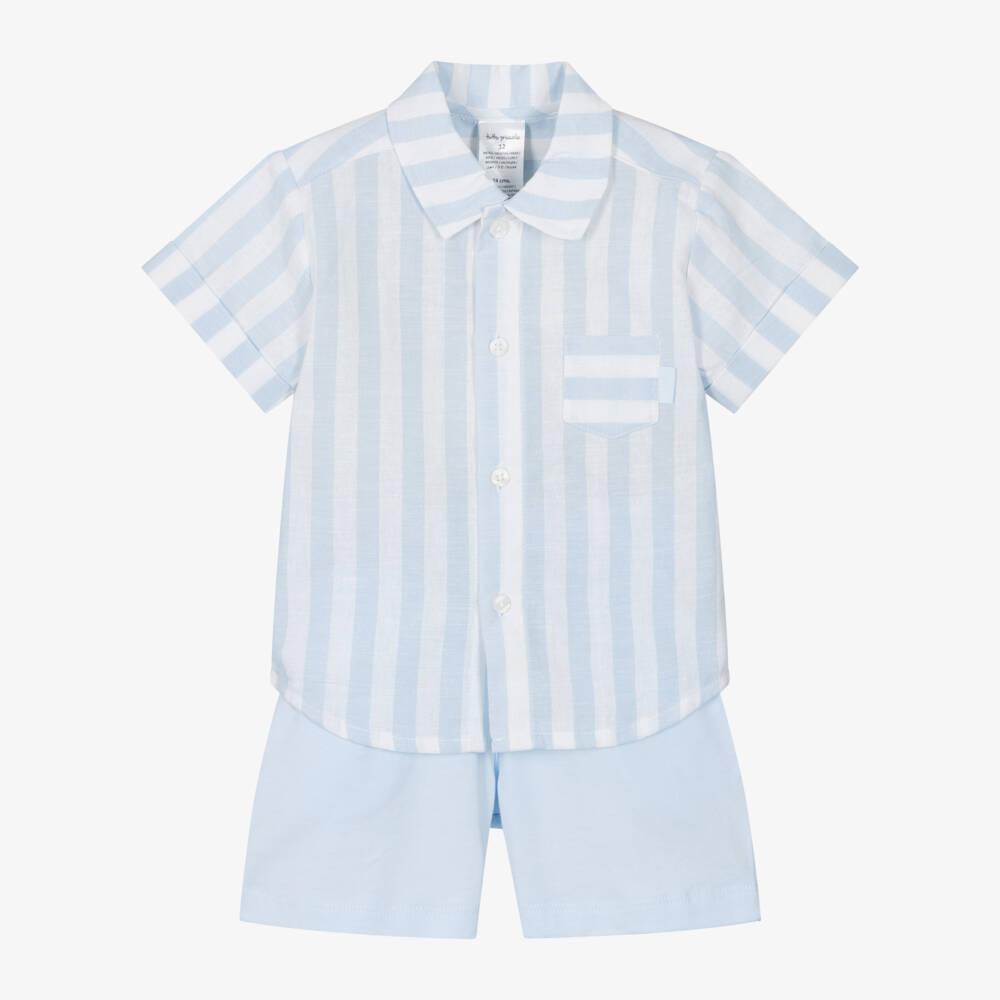 Tutto Piccolo-Boys Striped Blue Cotton Ensemble | Childrensalon Outlet