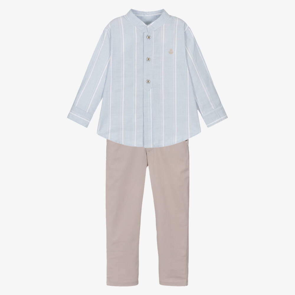 Tutto Piccolo-طقم قميص مخطط وبنطلون بيج للأولاد | Childrensalon Outlet