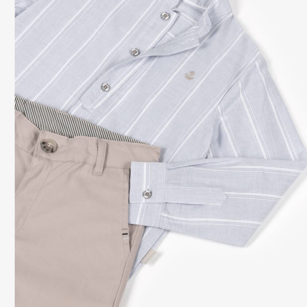 Tutto Piccolo-Boys Striped Shirt & Beige Trousers Duo | Childrensalon Outlet
