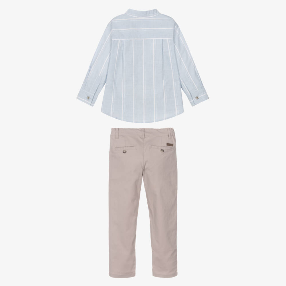 Tutto Piccolo-Boys Striped Shirt & Beige Trousers Duo | Childrensalon Outlet