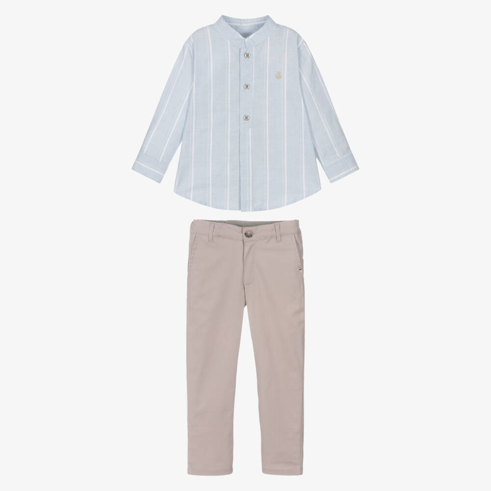 Tutto Piccolo-Boys Striped Shirt & Beige Trousers Duo | Childrensalon Outlet
