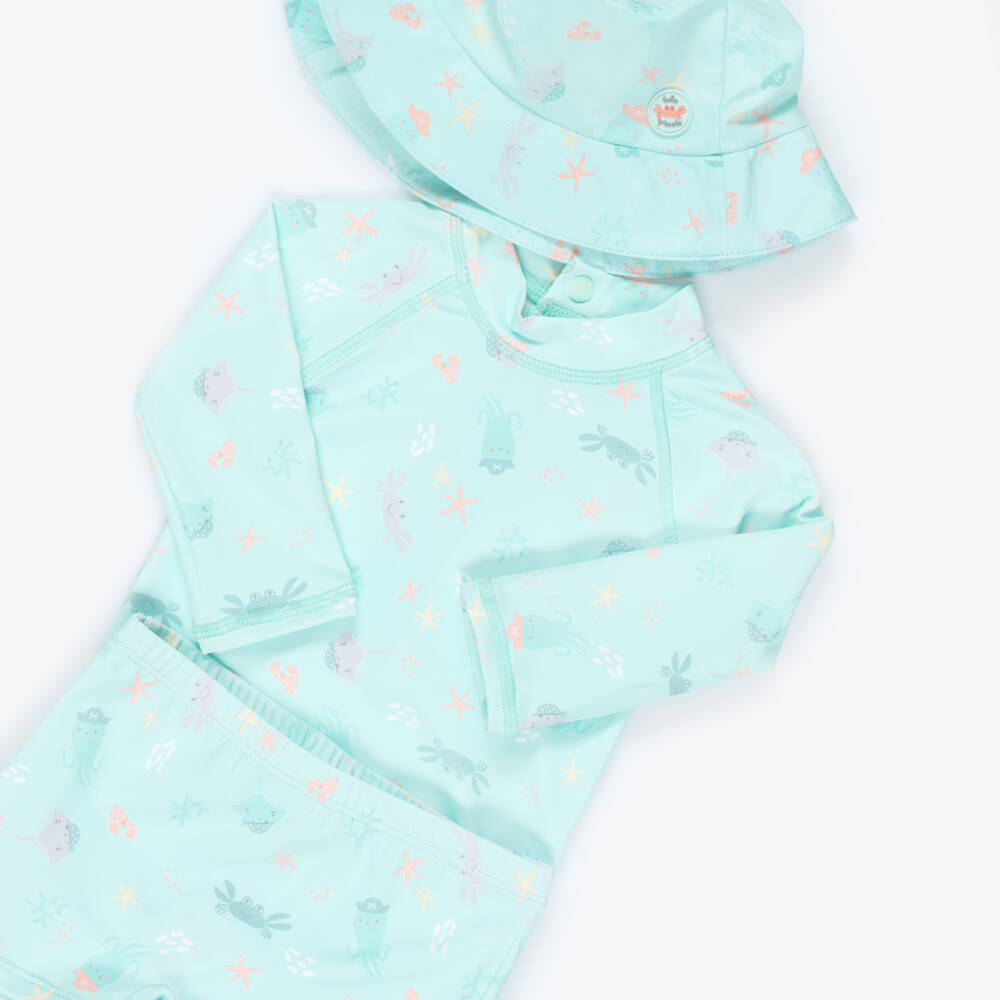 Tutto Piccolo-Boys Turquoise Green Sea Creature Swim Set | Childrensalon Outlet