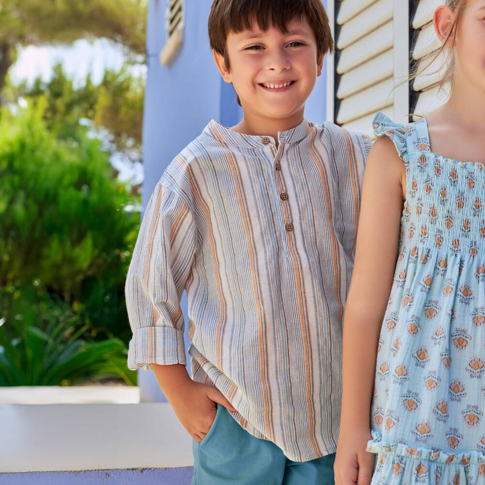 Tutto Piccolo-طقم شورت مخطط زاهي للأولاد | Childrensalon Outlet