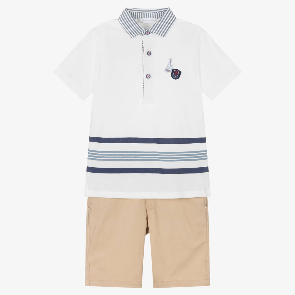 Tutto Piccolo - Ensemble short coton beige et blanc | Childrensalon