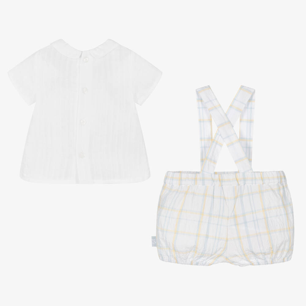 Tutto Piccolo-Белый топ и голубые шорты в клетку | Childrensalon Outlet