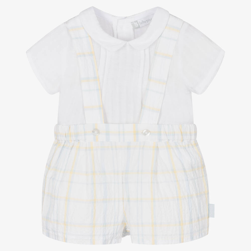 Tutto Piccolo - Weißes Top & Karo-Shorts Set | Childrensalon