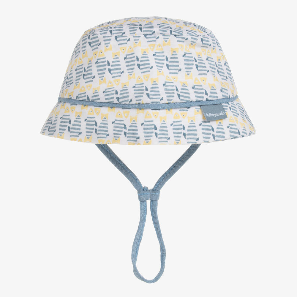 Tutto Piccolo - Boys White & Blue Cotton Sun Hat | Childrensalon