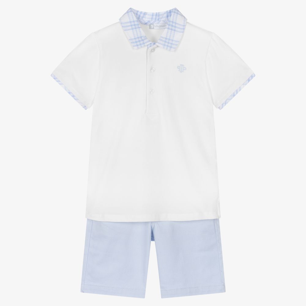 Tutto Piccolo - Boys White & Blue Shorts Set | Childrensalon