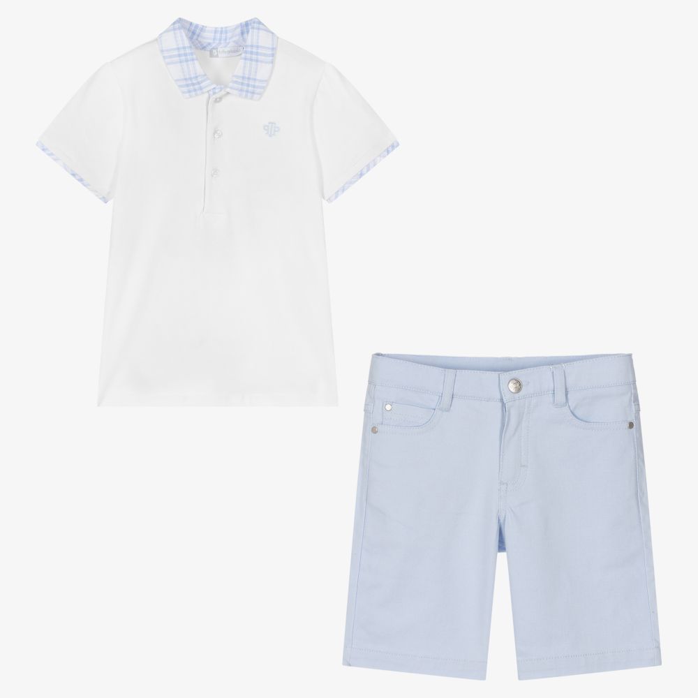 Tutto Piccolo-Boys White & Blue Shorts Set | Childrensalon Outlet