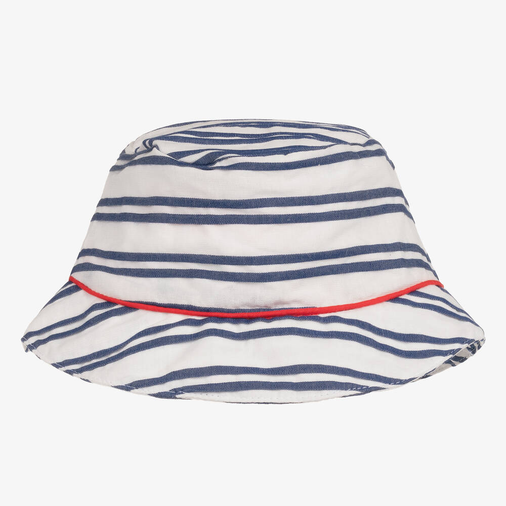 Tutto Piccolo-Boys White & Blue Striped Cotton Hat | Childrensalon Outlet
