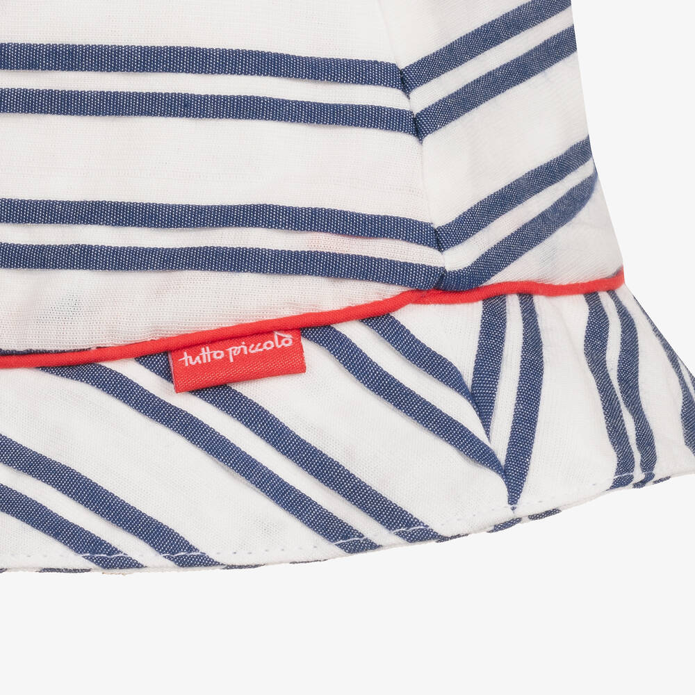 Tutto Piccolo-Boys White & Blue Striped Cotton Hat | Childrensalon Outlet