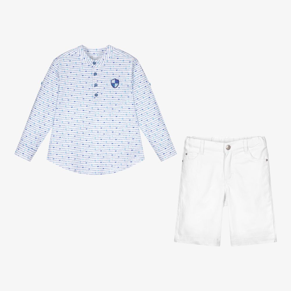 Tutto Piccolo-Boys White Cotton Shorts Set | Childrensalon Outlet