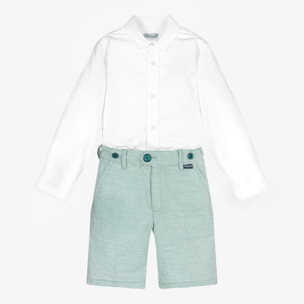 Tutto Piccolo - Белая рубашка и зеленые шорты для мальчиков | Childrensalon