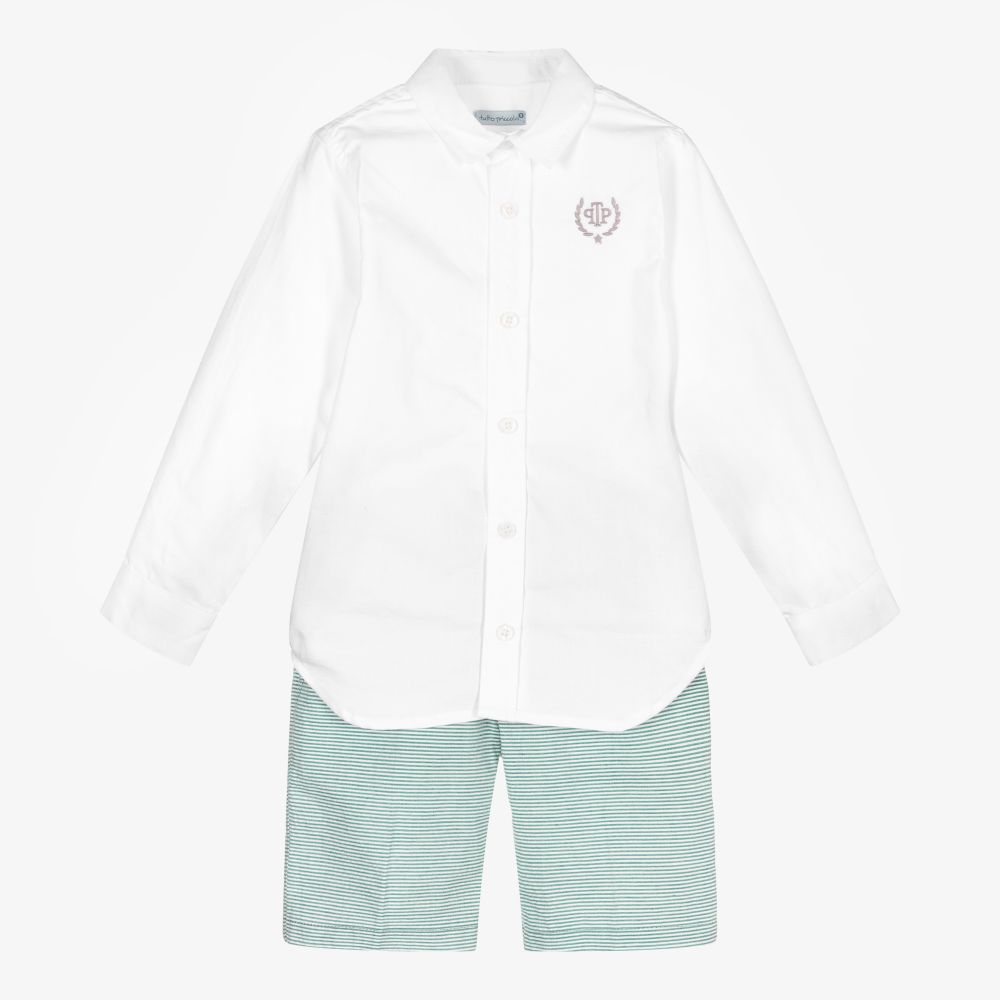 Tutto Piccolo-Boys White & Green Shorts Set | Childrensalon Outlet