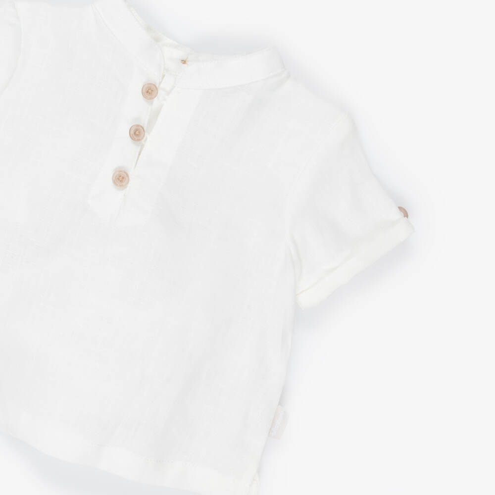 Tutto Piccolo-Boys White & Pale Blue Striped Shorts Set | Childrensalon Outlet