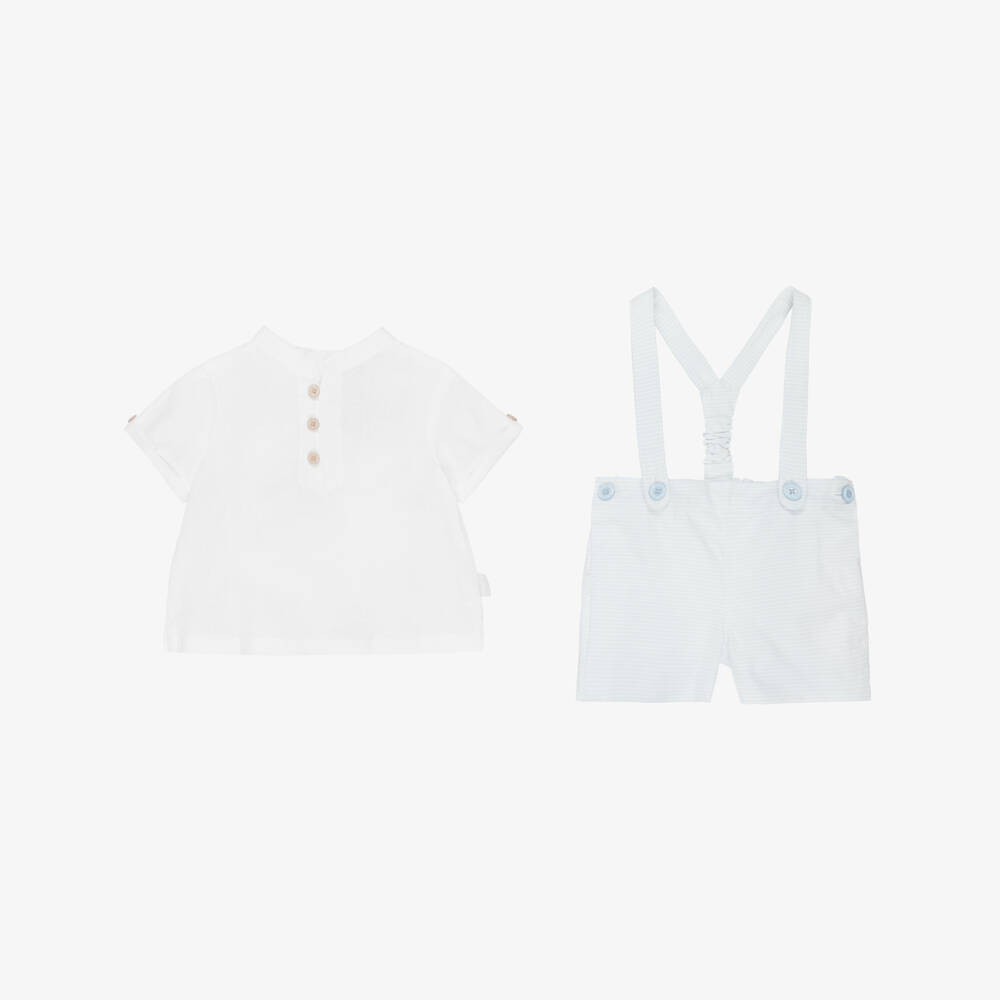 Tutto Piccolo-Boys White & Pale Blue Striped Shorts Set | Childrensalon Outlet