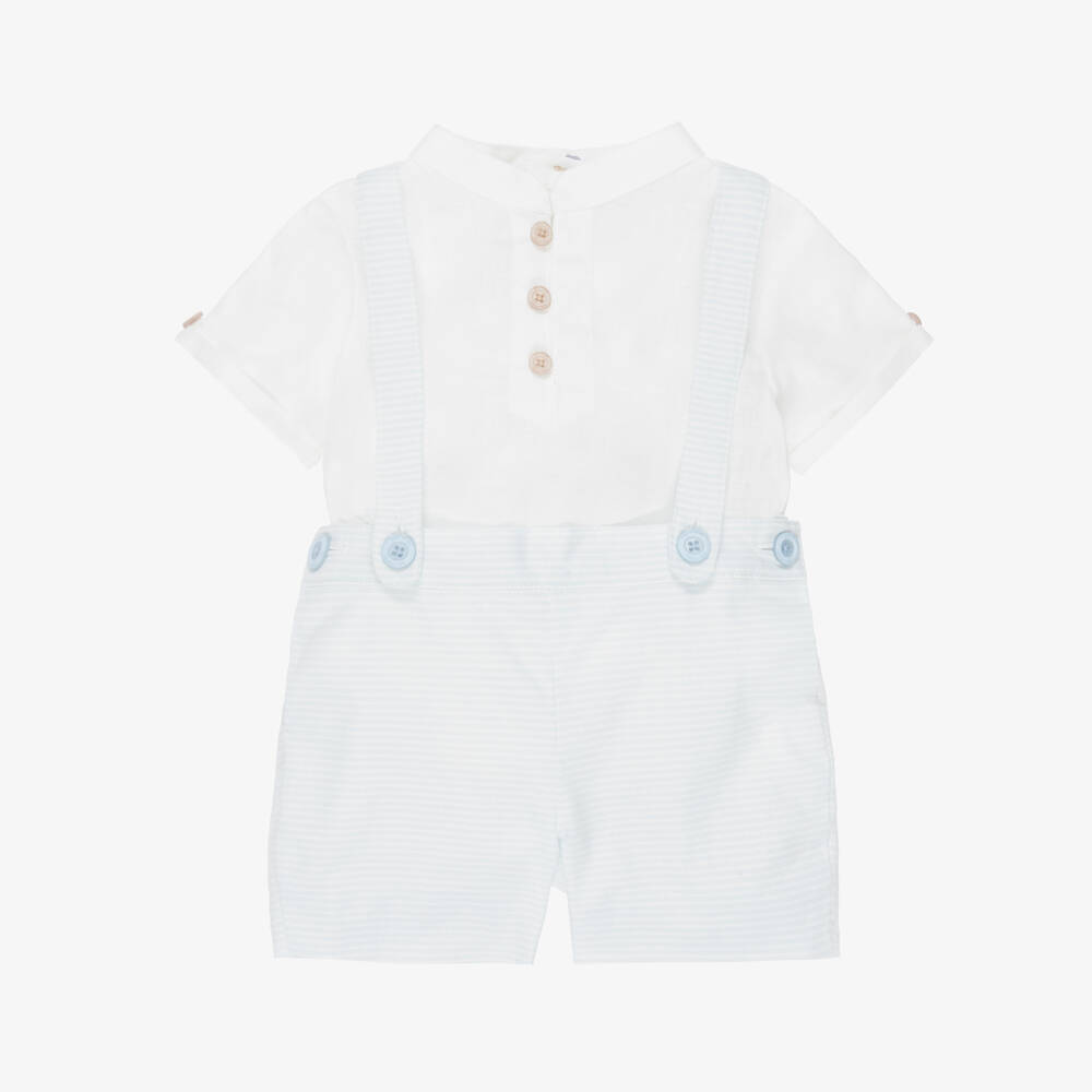 Tutto Piccolo-Boys White & Pale Blue Striped Shorts Set | Childrensalon Outlet
