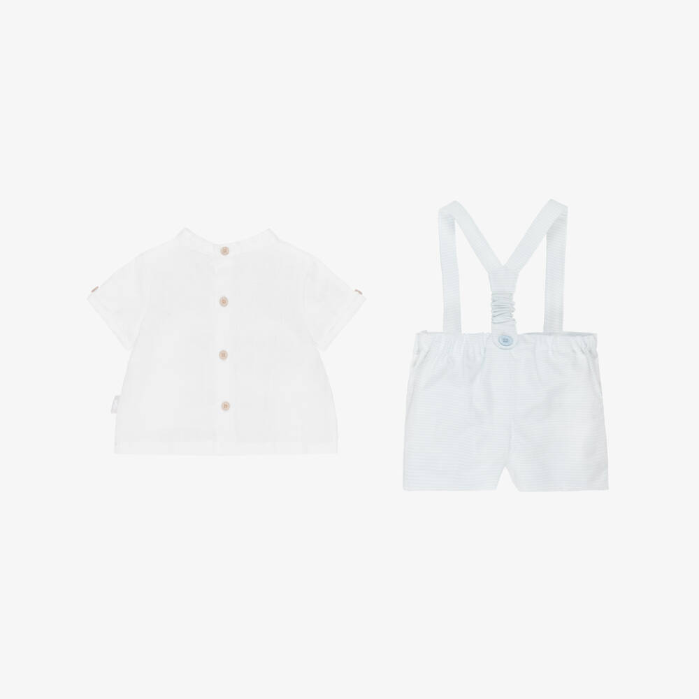 Tutto Piccolo-Boys White & Pale Blue Striped Shorts Set | Childrensalon Outlet