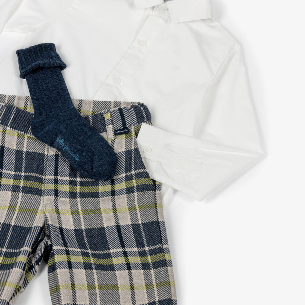 Tutto Piccolo-Boys White Poplin Shirt & Checked Twill Shorts Set | Childrensalon Outlet