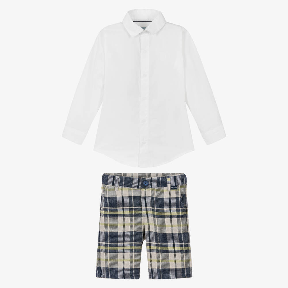 Tutto Piccolo-Boys White Poplin Shirt & Checked Twill Shorts Set | Childrensalon Outlet