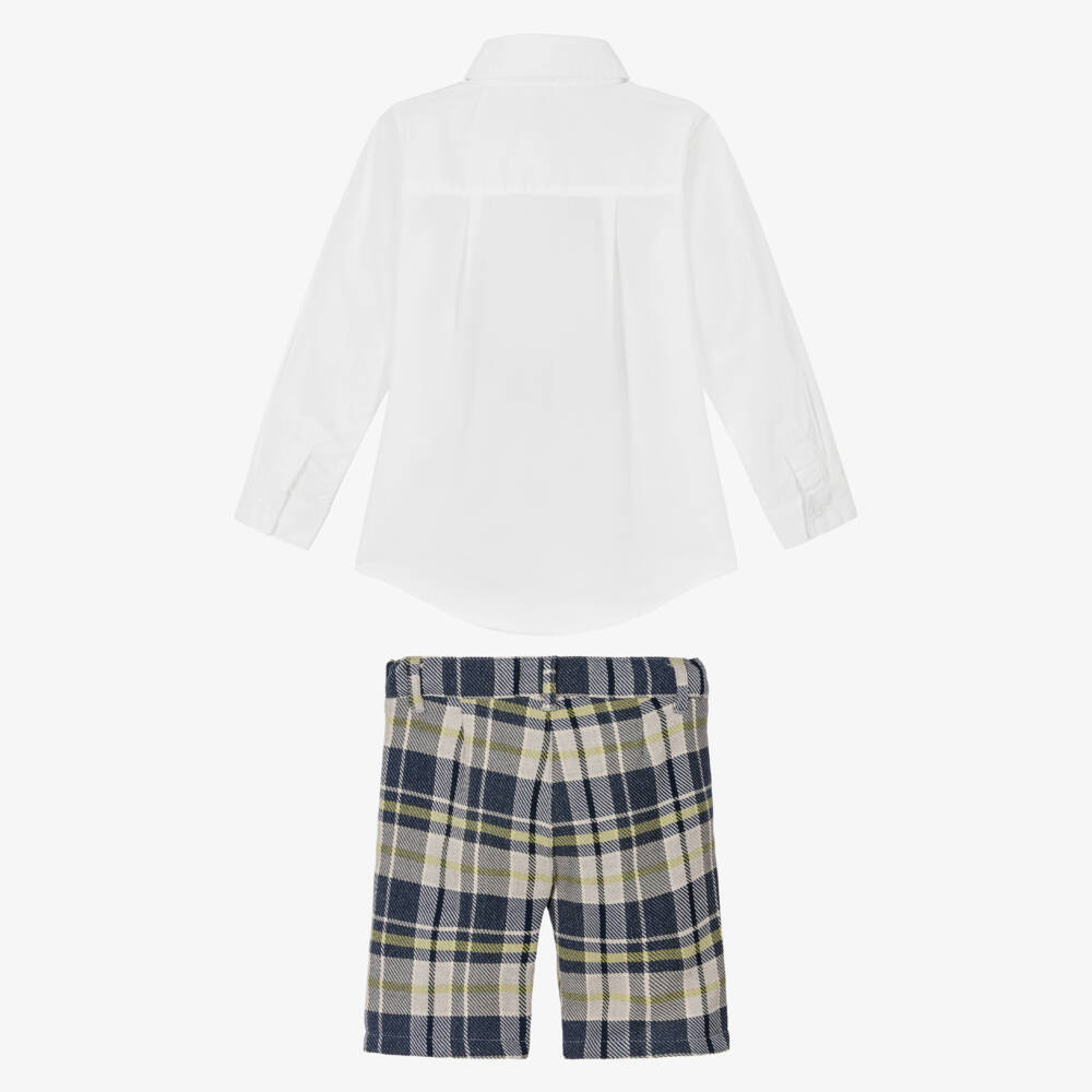 Tutto Piccolo-Boys White Poplin Shirt & Checked Twill Shorts Set | Childrensalon Outlet