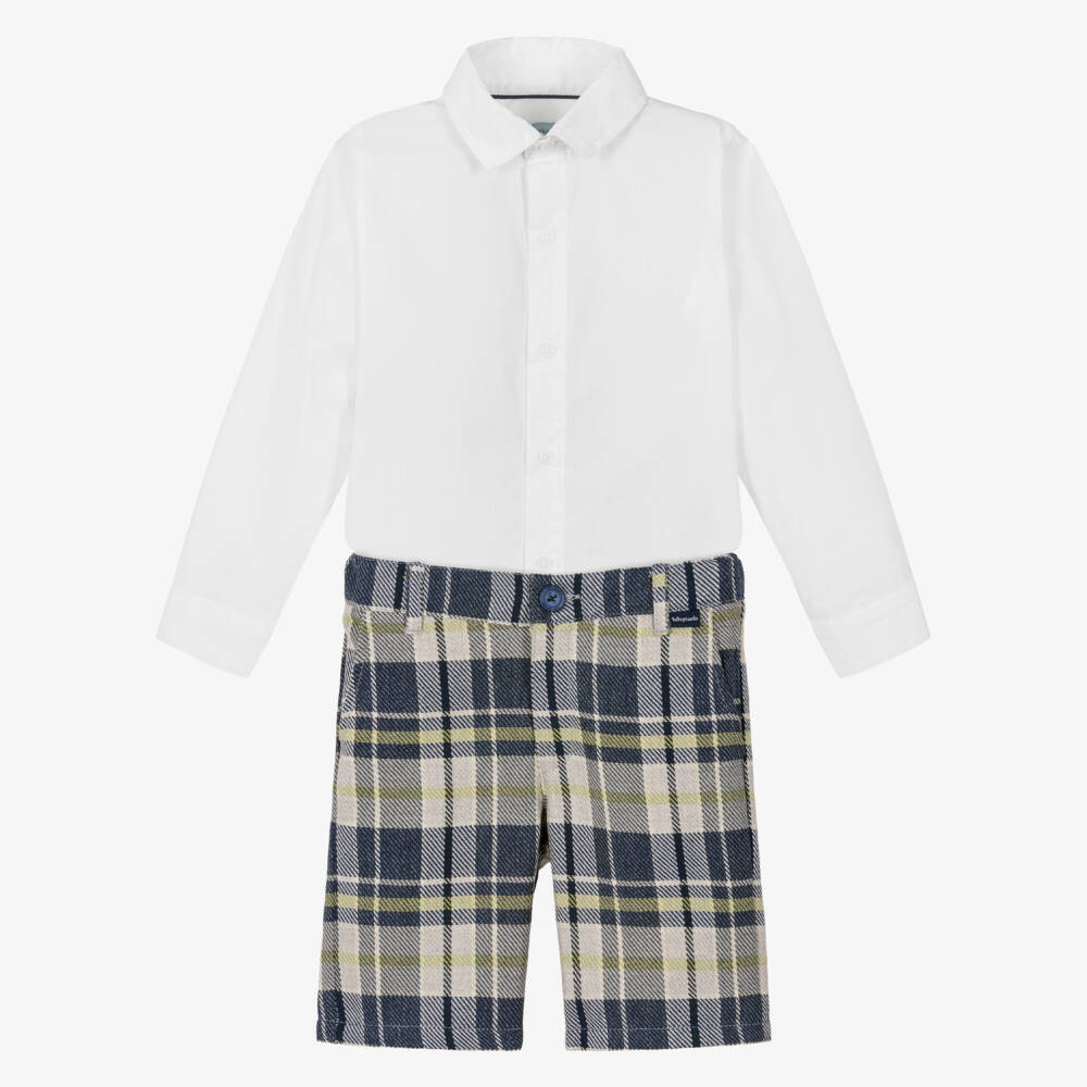 Tutto Piccolo-Boys White Poplin Shirt & Checked Twill Shorts Set | Childrensalon Outlet