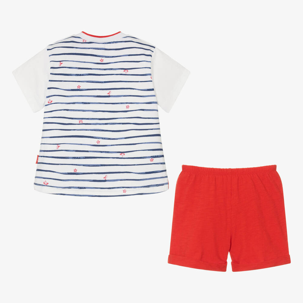 Tutto Piccolo-طقم شورت قطن جيرسي لون أبيض وأحمر للأولاد | Childrensalon Outlet