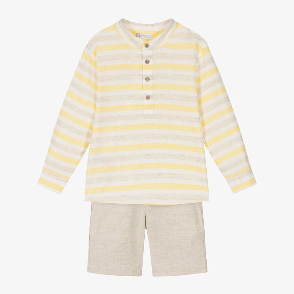Tutto Piccolo-Boys Yellow & Beige Stripe Shorts Set | Childrensalon Outlet