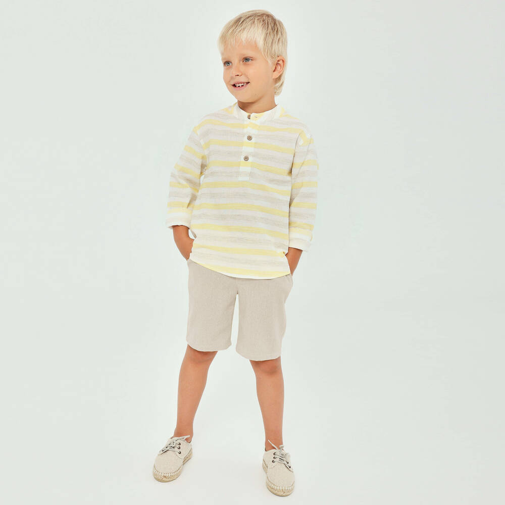 Tutto Piccolo-Boys Yellow & Beige Stripe Shorts Set | Childrensalon Outlet