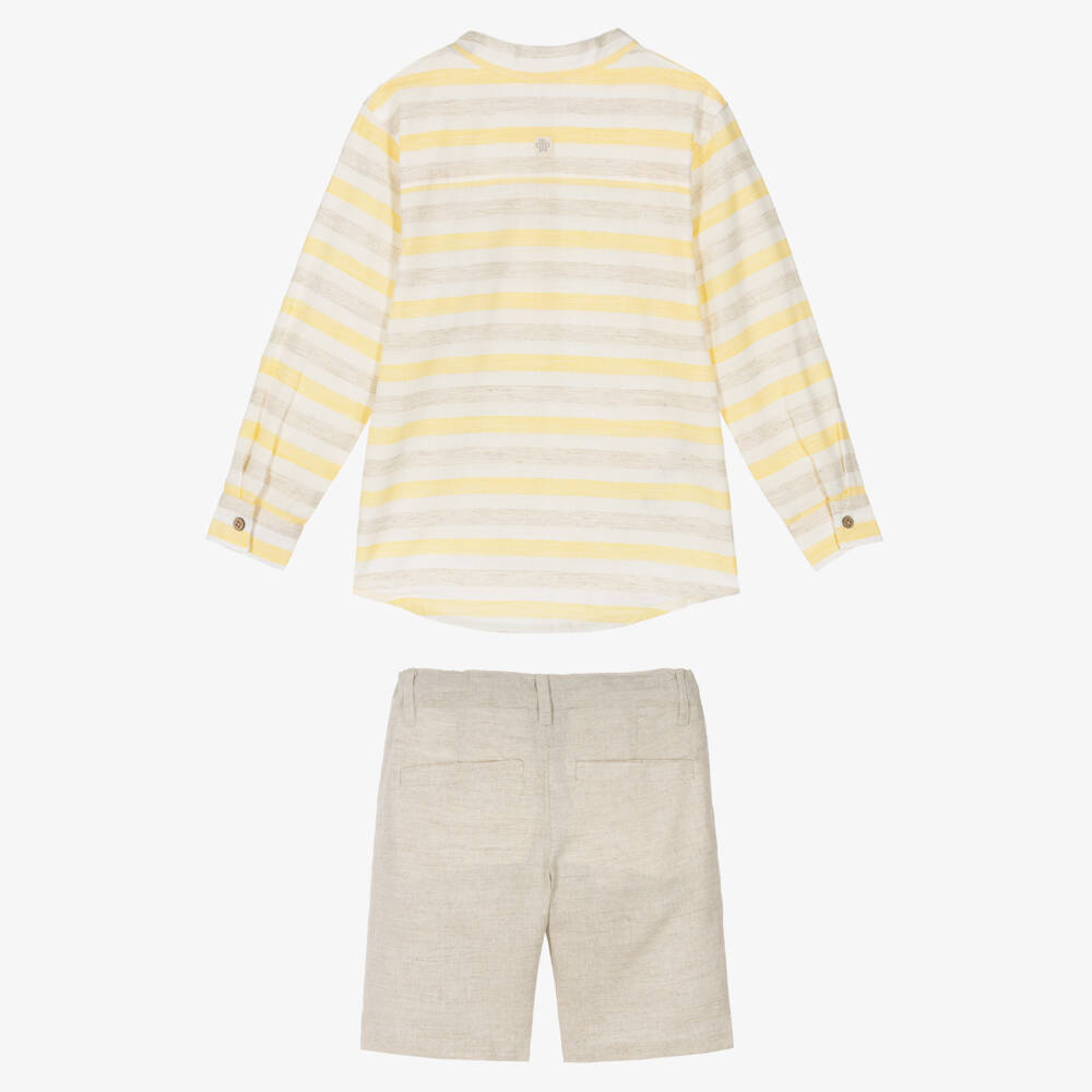 Tutto Piccolo-Boys Yellow & Beige Stripe Shorts Set | Childrensalon Outlet