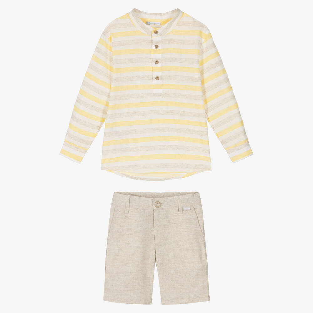 Tutto Piccolo-Boys Yellow & Beige Stripe Shorts Set | Childrensalon Outlet
