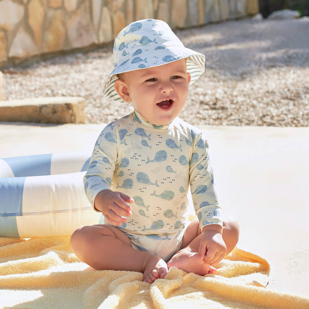 Tutto Piccolo-طقم سباحة بطبعة حوت لون أصفر وأزرق للمواليد | Childrensalon Outlet