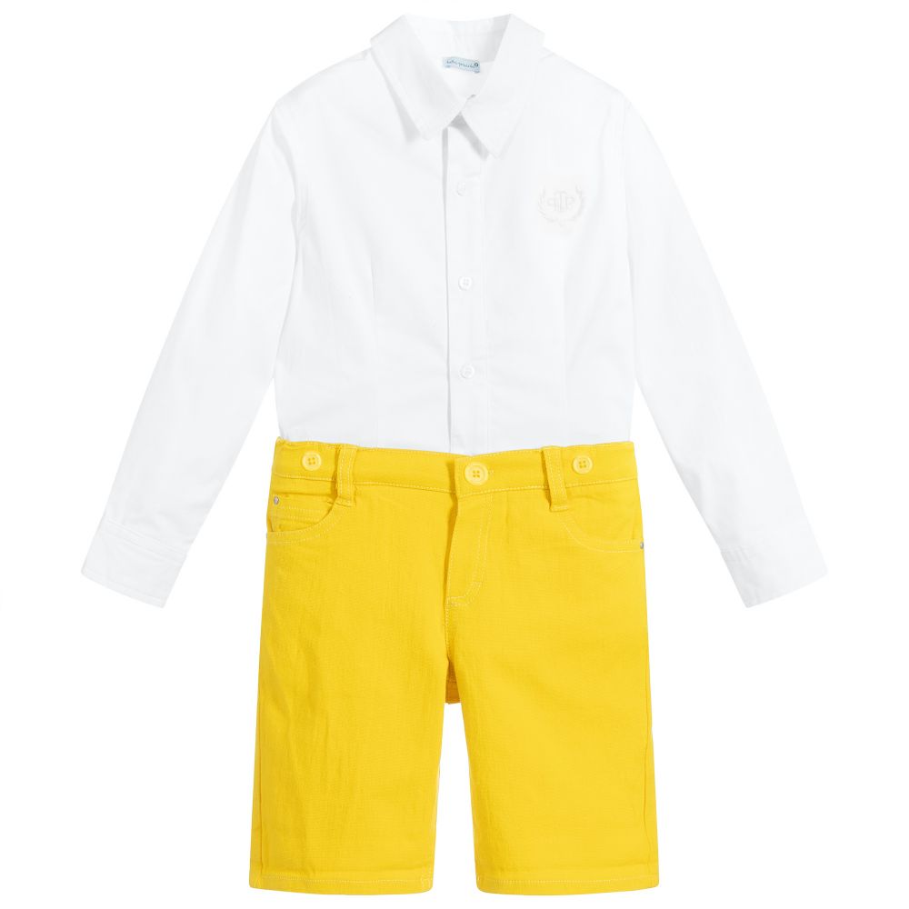 Tutto Piccolo - شورت وقميص قطن لون أصفر وأبيض للأولاد | Childrensalon