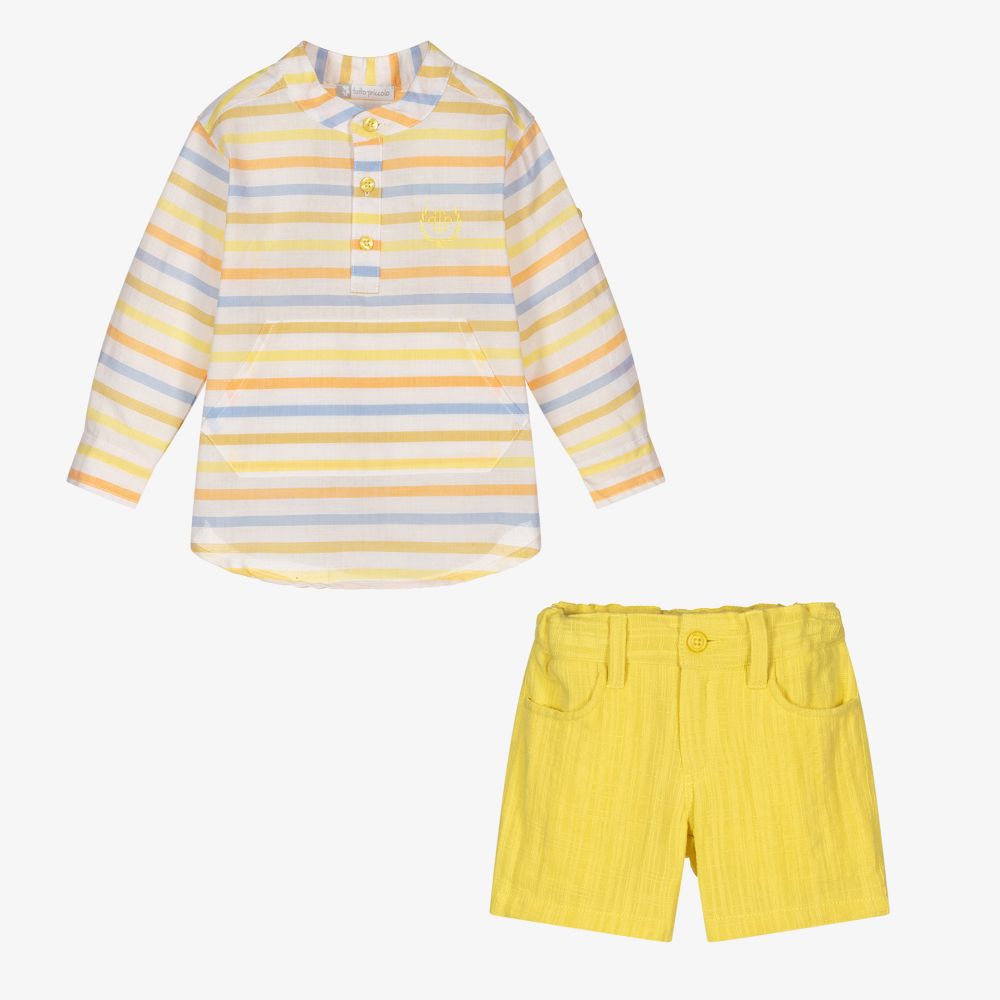 Tutto Piccolo-Boys Yellow Cotton Shorts Set | Childrensalon Outlet