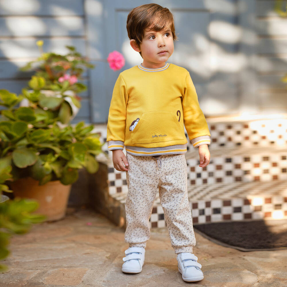 Tutto Piccolo-تراكسوت قطن لون أصفر وعاجي للأولاد | Childrensalon Outlet
