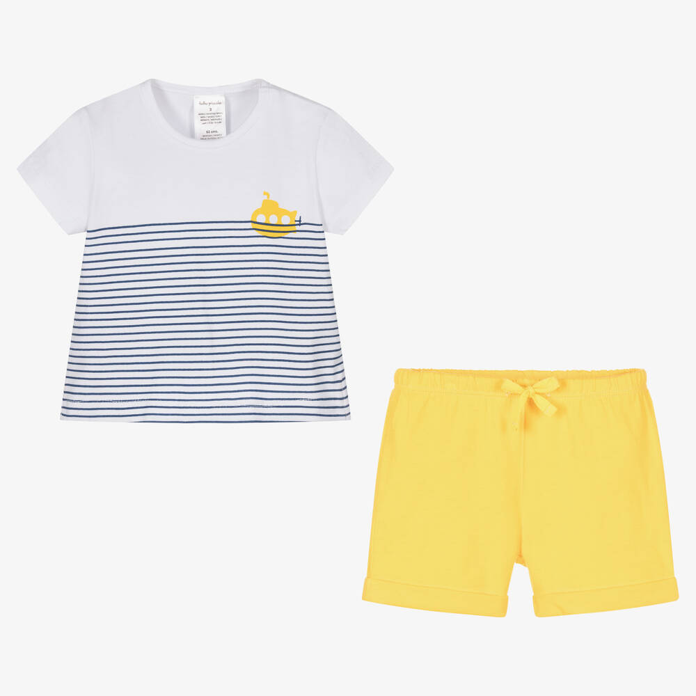 Tutto Piccolo-Boys Yellow Stripe Cotton Shorts Set | Childrensalon Outlet