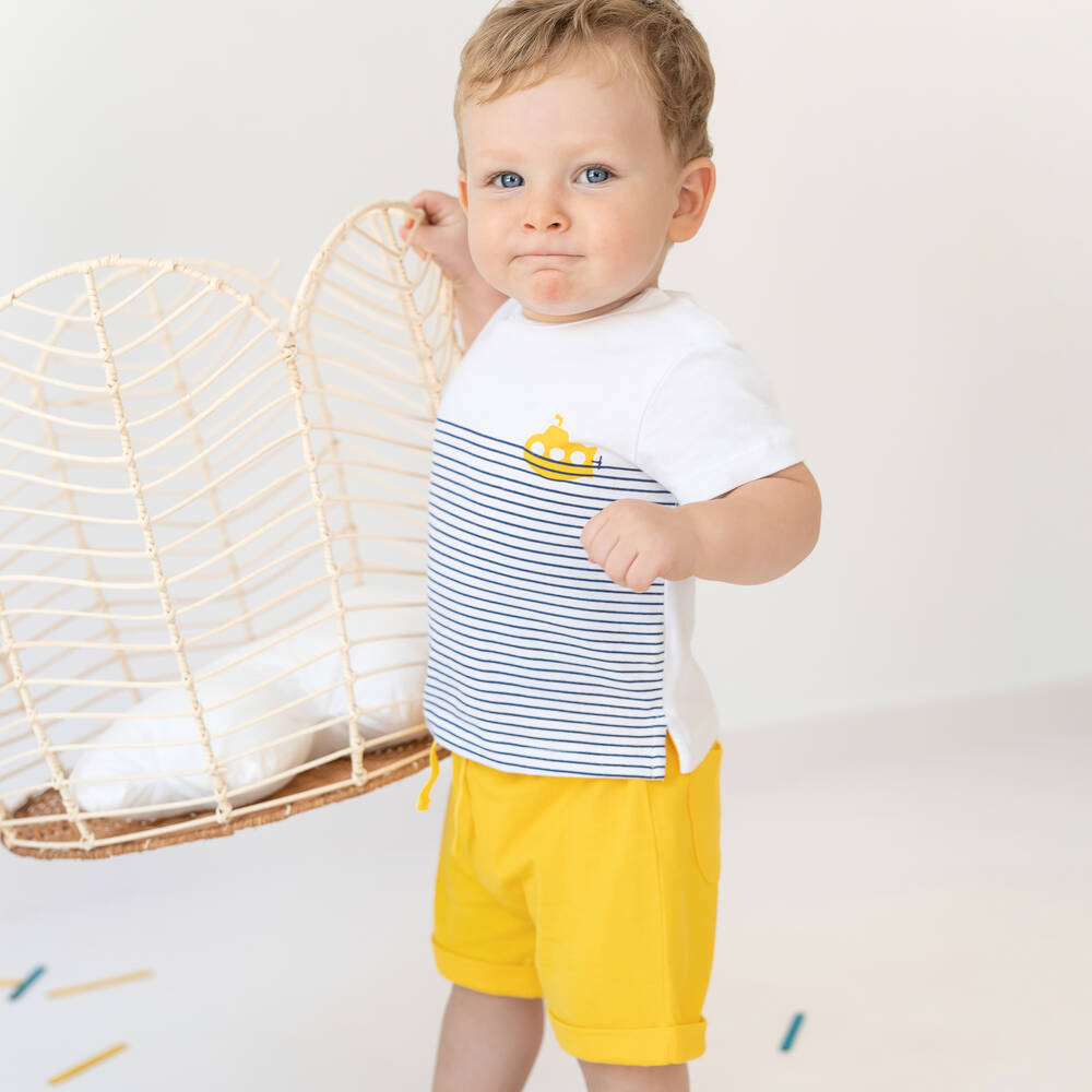 Tutto Piccolo-Boys Yellow Stripe Cotton Shorts Set | Childrensalon Outlet