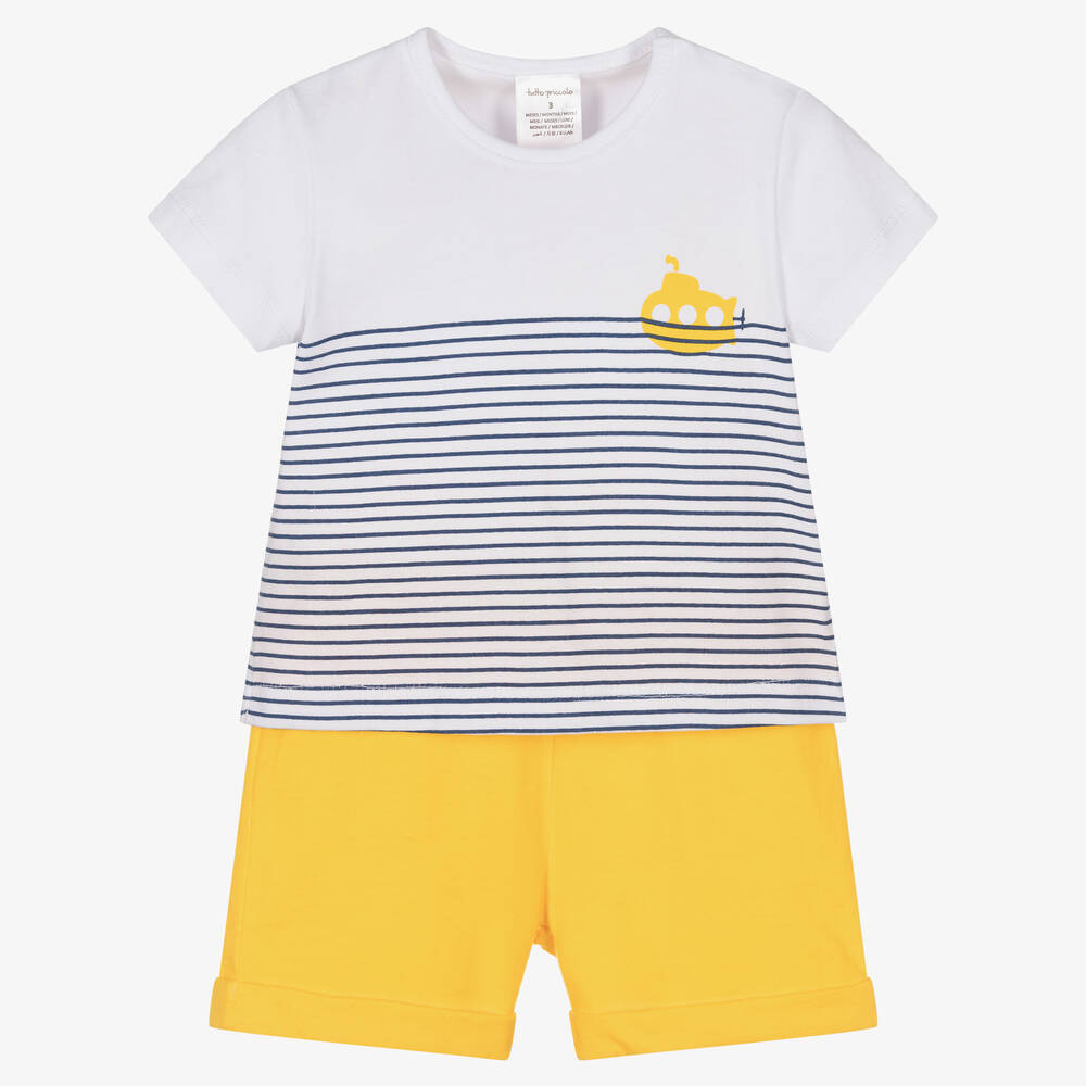 Tutto Piccolo - Boys Yellow Stripe Cotton Shorts Set | Childrensalon
