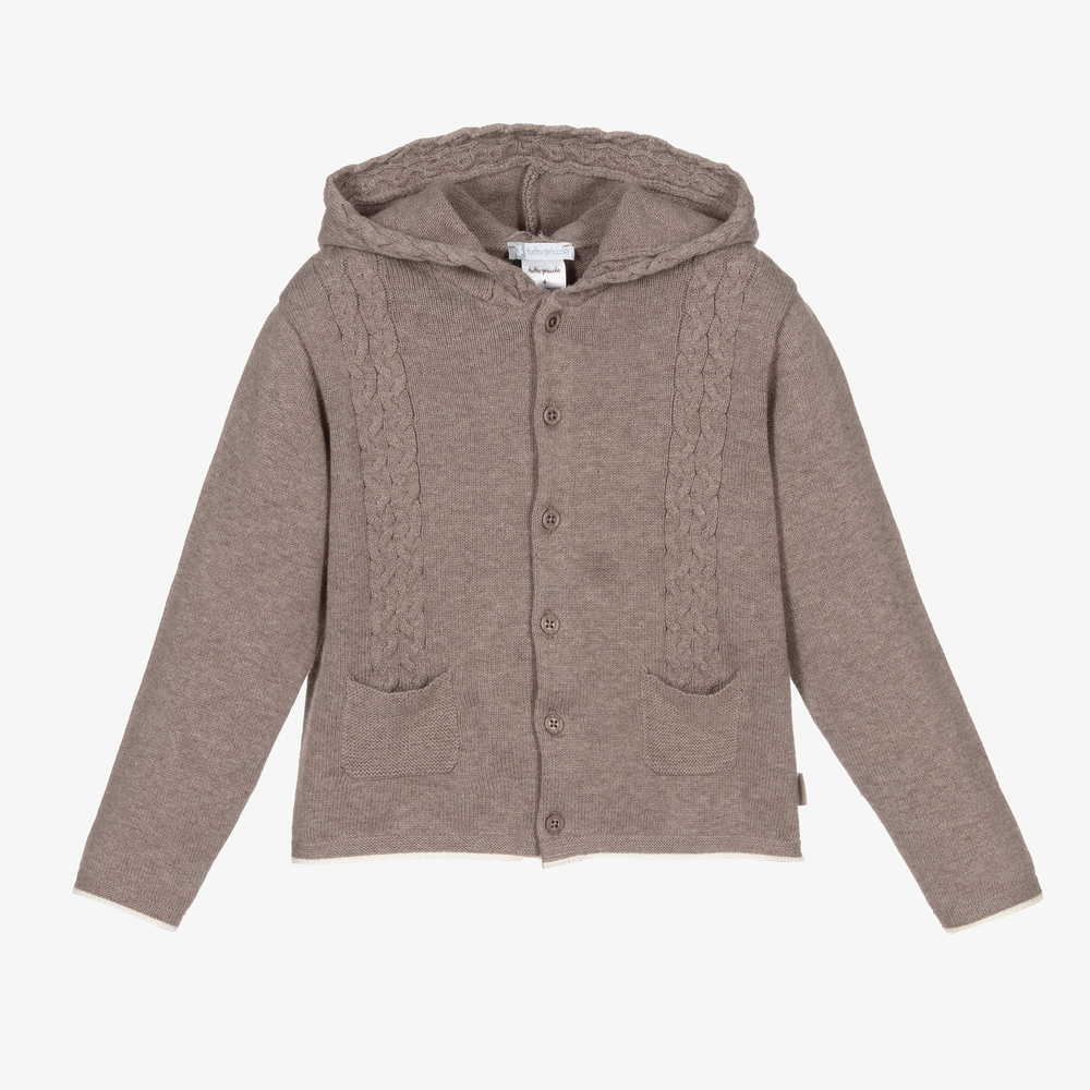 Tutto Piccolo - Brown Hooded Cotton Cardigan | Childrensalon