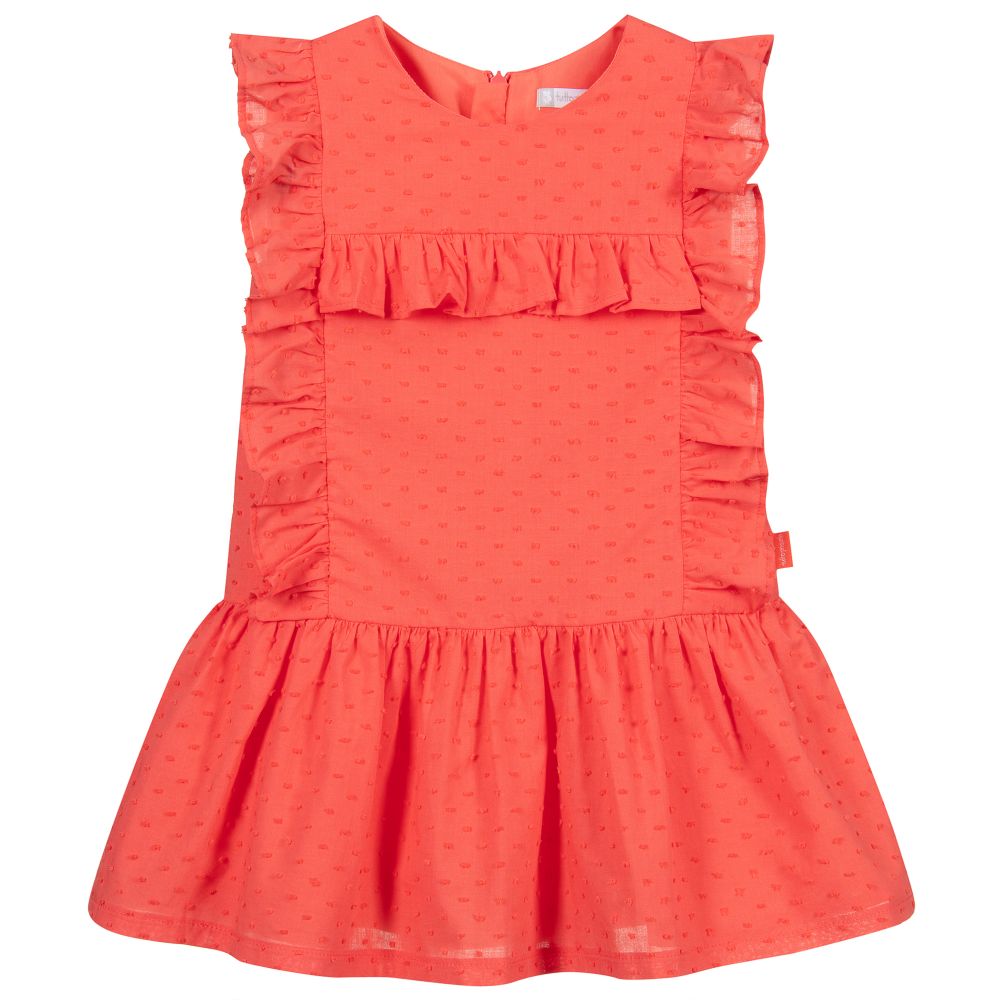 Tutto Piccolo-Coral Pink Plumeti Dress  | Childrensalon Outlet