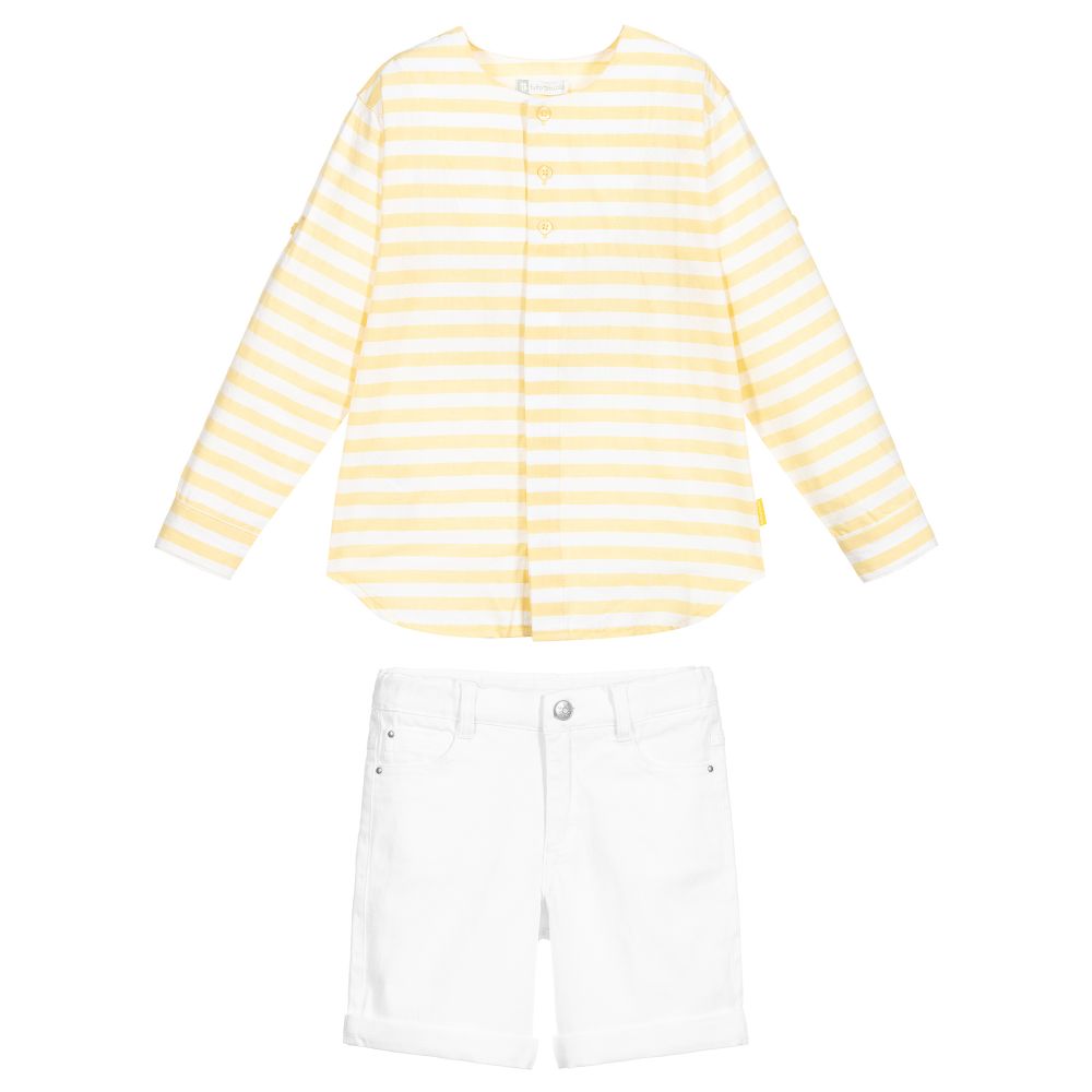 Tutto Piccolo-طقم شورت وتوب قطن لون أبيض وأزرق للأولاد | Childrensalon Outlet