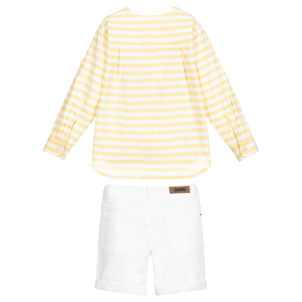 Tutto Piccolo-طقم شورت وتوب قطن لون أبيض وأزرق للأولاد | Childrensalon Outlet