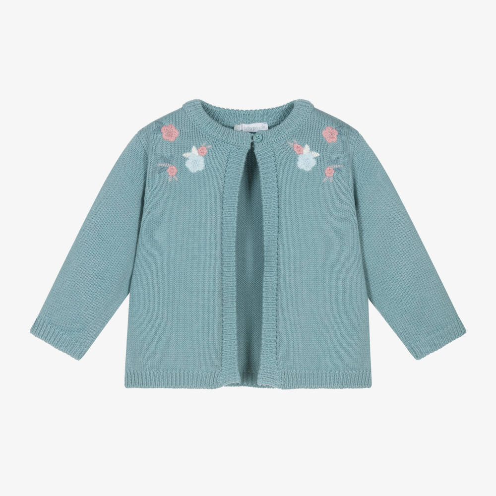 Tutto Piccolo-Girls Aqua Floral Knit Cardigan | Childrensalon Outlet