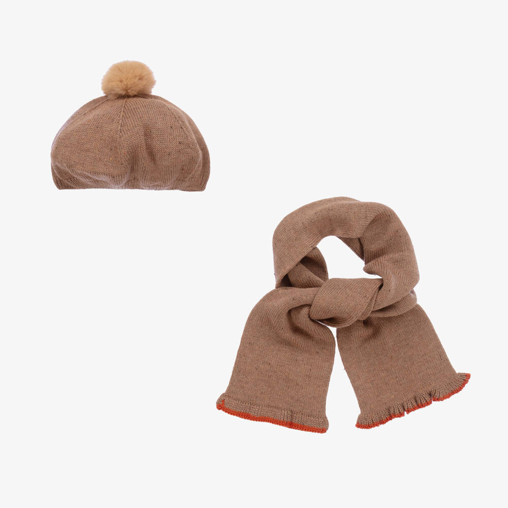 Tutto Piccolo-Girls Beige Beret and Scarf Ensemble | Childrensalon Outlet