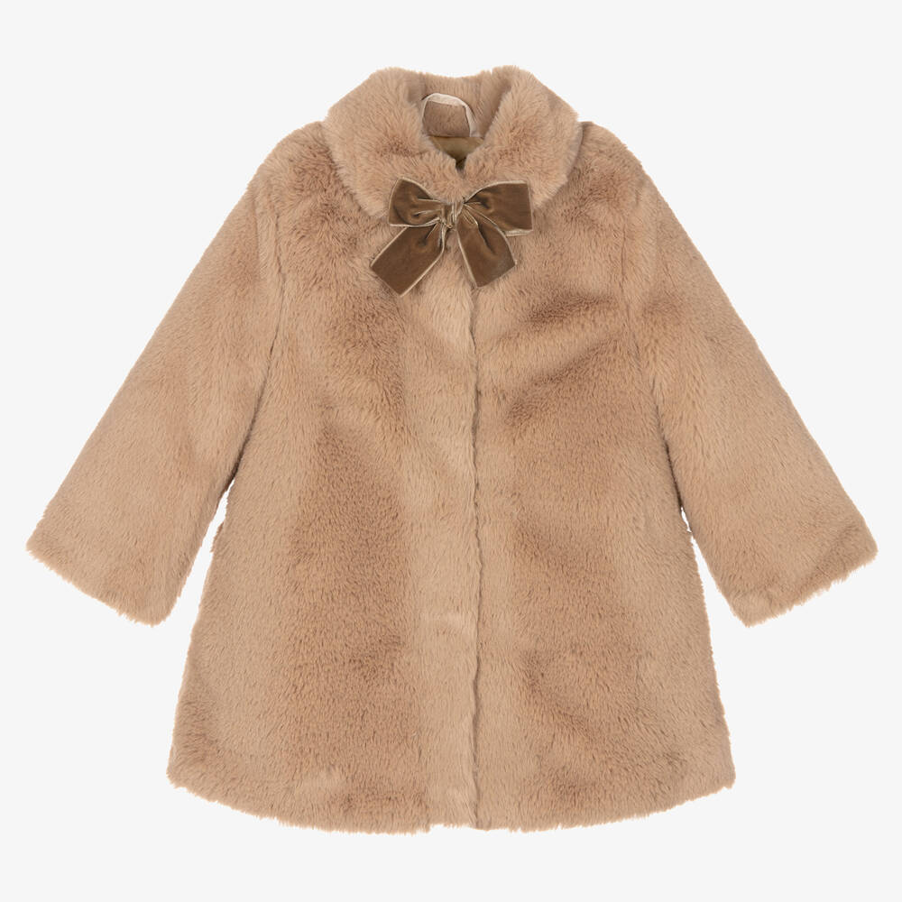 Tutto Piccolo - Girls Beige Faux Fur Coat | Childrensalon